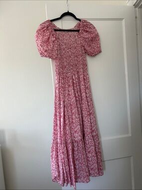 Pink Floral Puff-Sleeve Maxi Dress by Moon River